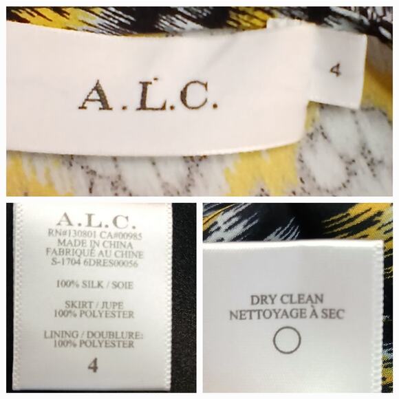 A.L.C. SZ 4 Silk Kendall Ikat Asymmetrical Pleated V-Neck Sleeveless Midi Dress - Picture 8 of 9